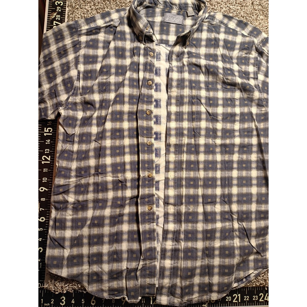 Lord & Taylor Kensington Collection Mens XL Blue Geometric Plaid Cotton Shirt